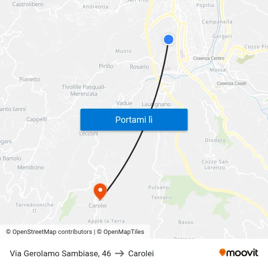 Via Gerolamo Sambiase, 46 to Carolei map
