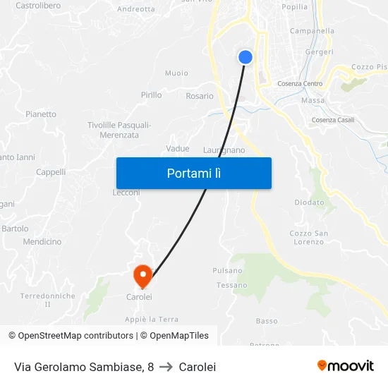 Via Gerolamo Sambiase, 8 to Carolei map