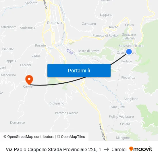 Via Paolo Cappello Strada Provinciale 226, 1 to Carolei map