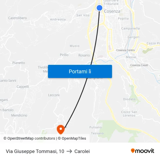 Via Giuseppe Tommasi, 10 to Carolei map