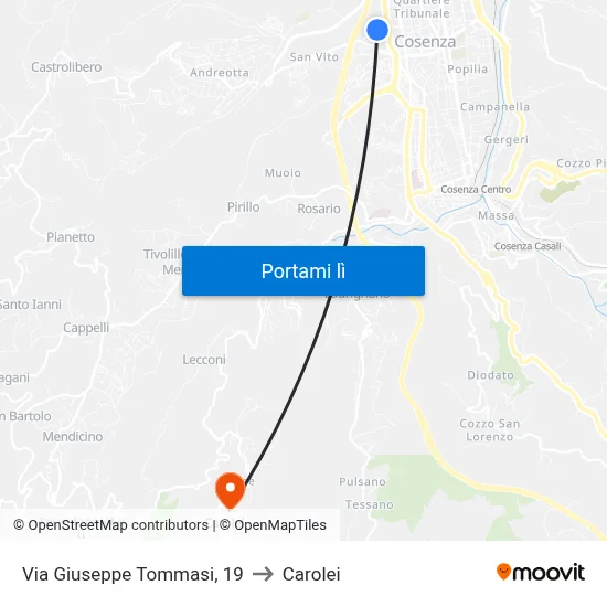 Via Giuseppe Tommasi, 19 to Carolei map