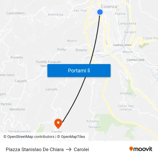 Piazza Stanislao De Chiara to Carolei map