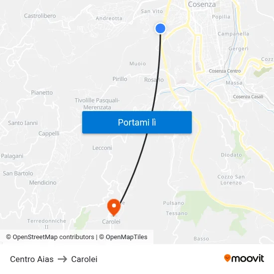 Centro Aias to Carolei map