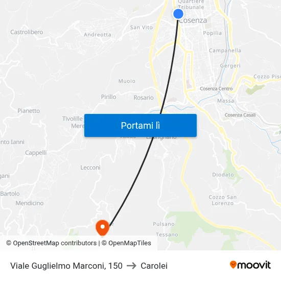 Viale Guglielmo Marconi, 150 to Carolei map