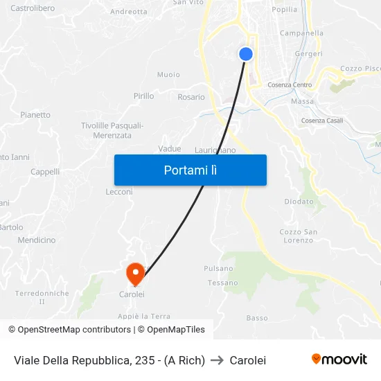 Viale Della Repubblica, 235 - (A Rich) to Carolei map