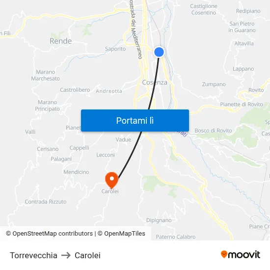 Torrevecchia to Carolei map