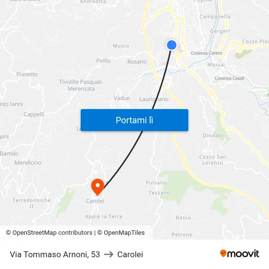 Via Tommaso Arnoni, 53 to Carolei map