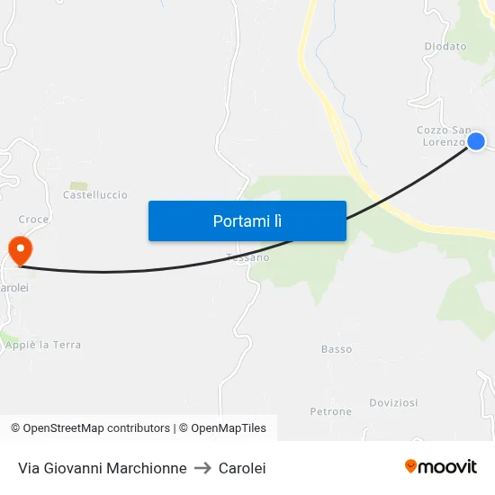 Via Giovanni Marchionne to Carolei map
