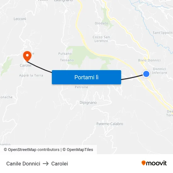 Canile Donnici to Carolei map