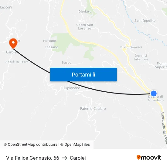 Via Felice Gennasio, 66 to Carolei map