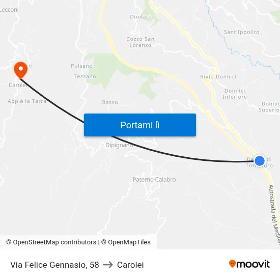 Via Felice Gennasio, 58 to Carolei map