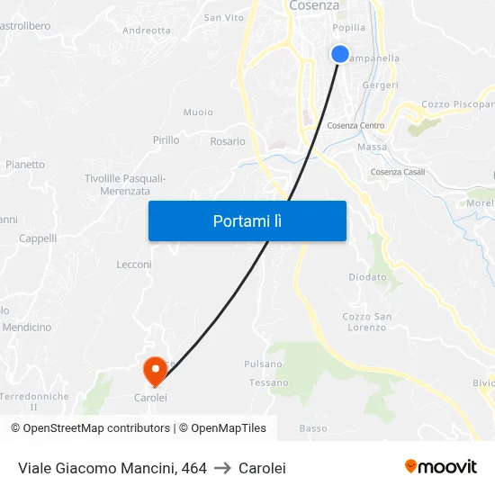 Viale Giacomo Mancini, 464 to Carolei map