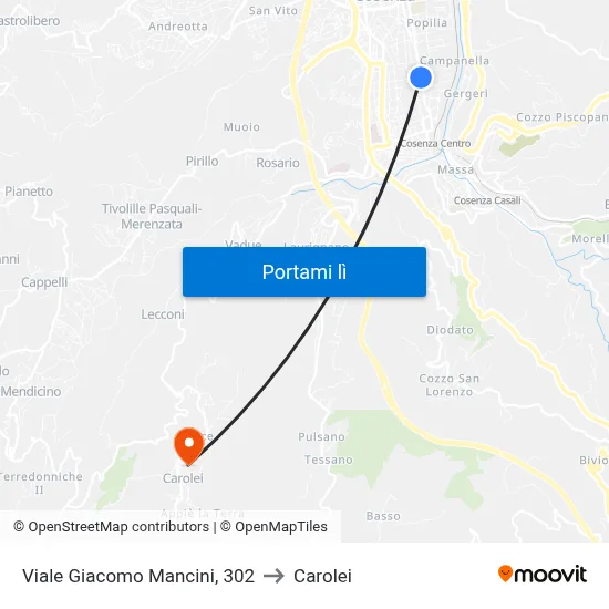 Viale Giacomo Mancini, 302 to Carolei map