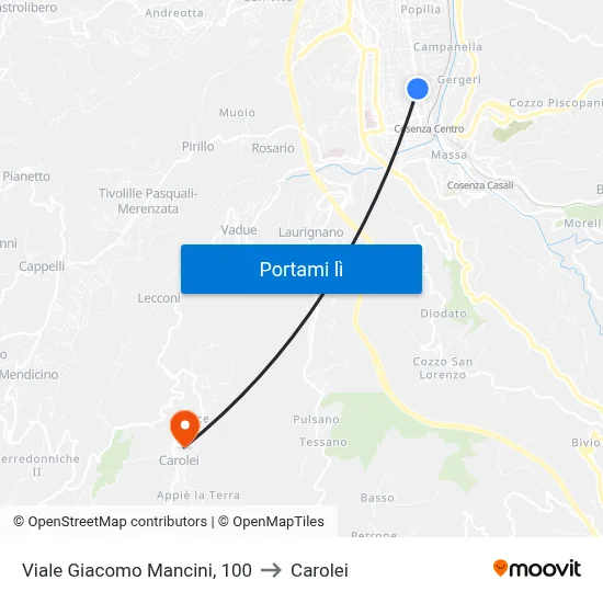 Viale Giacomo Mancini, 100 to Carolei map