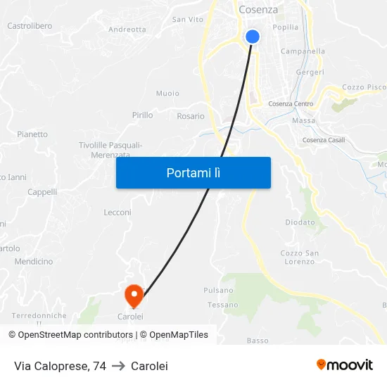 Via Caloprese, 74 to Carolei map
