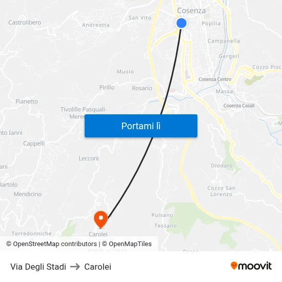 Via Degli Stadi to Carolei map