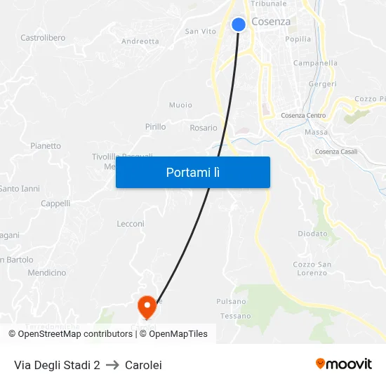 Via Degli Stadi 2 to Carolei map