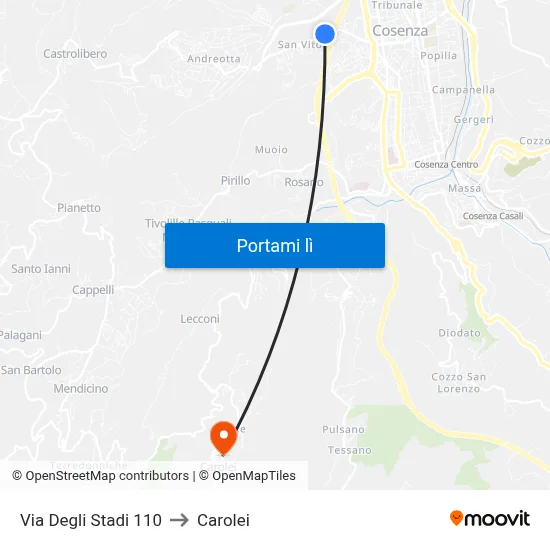 Via Degli Stadi 110 to Carolei map
