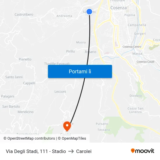Via Degli Stadi, 111 - Stadio to Carolei map