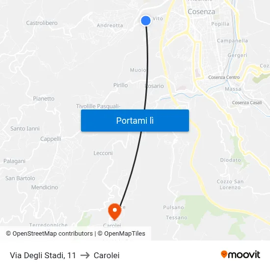 Via Degli Stadi, 11 to Carolei map