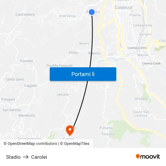 Stadio to Carolei map