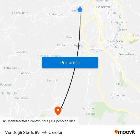 Via Degli Stadi, 89 to Carolei map
