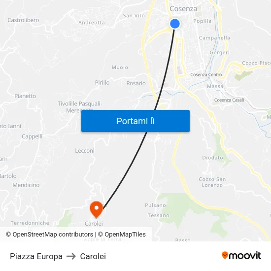 Piazza Europa to Carolei map