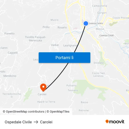 Ospedale Civile to Carolei map