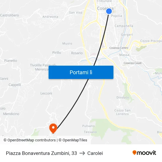 Piazza Bonaventura Zumbini, 33 to Carolei map