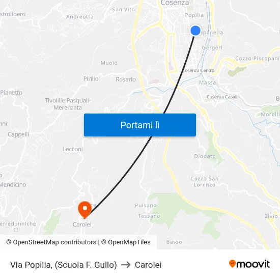 Via Popilia, (Scuola F. Gullo) to Carolei map