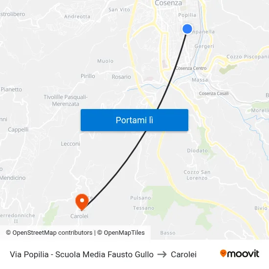 Via Popilia - Scuola Media Fausto Gullo to Carolei map