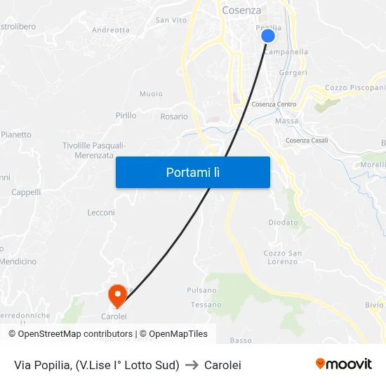 Via Popilia, (V.Lise I° Lotto Sud) to Carolei map