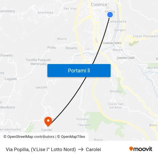Via Popilia, (V.Lise I° Lotto Nord) to Carolei map