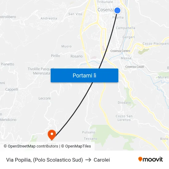 Via Popilia, (Polo Scolastico Sud) to Carolei map