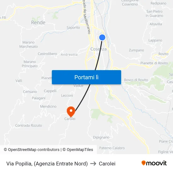 Via Popilia, (Agenzia Entrate Nord) to Carolei map