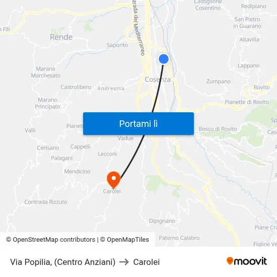 Via Popilia, (Centro Anziani) to Carolei map