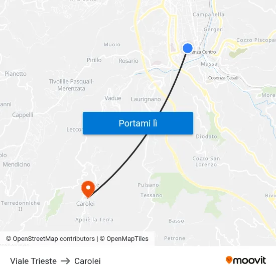 Viale Trieste to Carolei map
