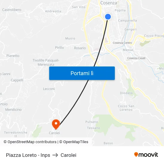 Piazza Loreto - Inps to Carolei map