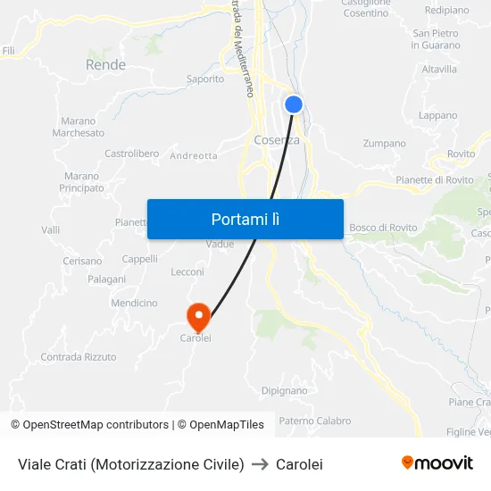 Viale Crati (Motorizzazione Civile) to Carolei map