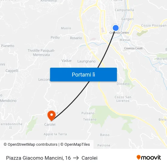 Piazza Giacomo Mancini, 16 to Carolei map