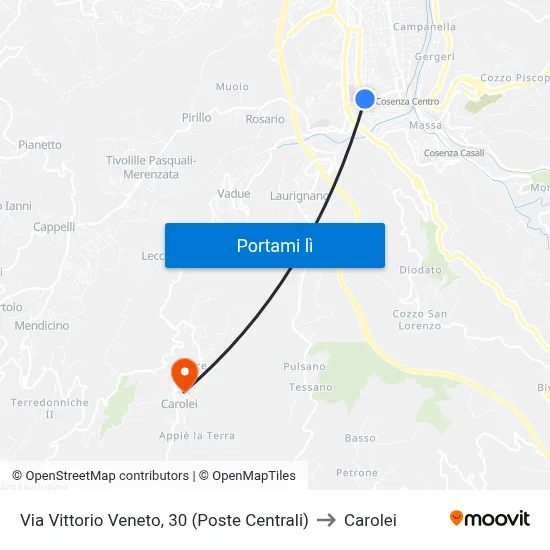 Via Vittorio Veneto, 30 (Poste Centrali) to Carolei map