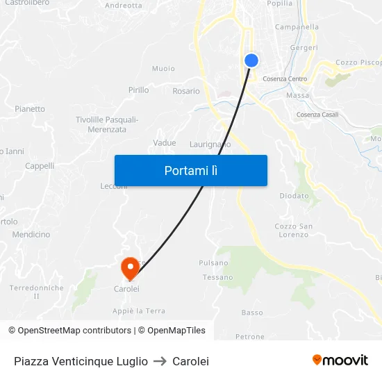 Piazza Venticinque Luglio to Carolei map