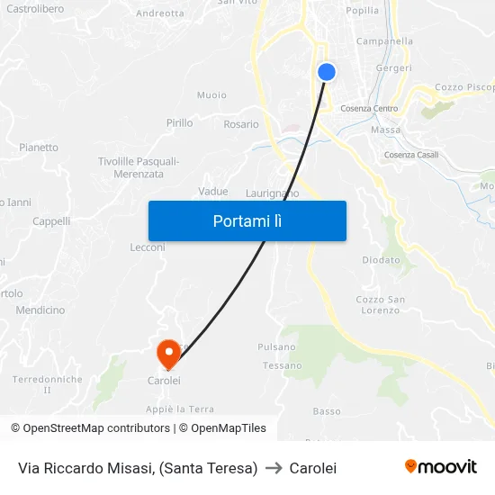 Via Riccardo Misasi, (Santa Teresa) to Carolei map