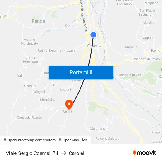 Viale Sergio Cosmai, 74 to Carolei map