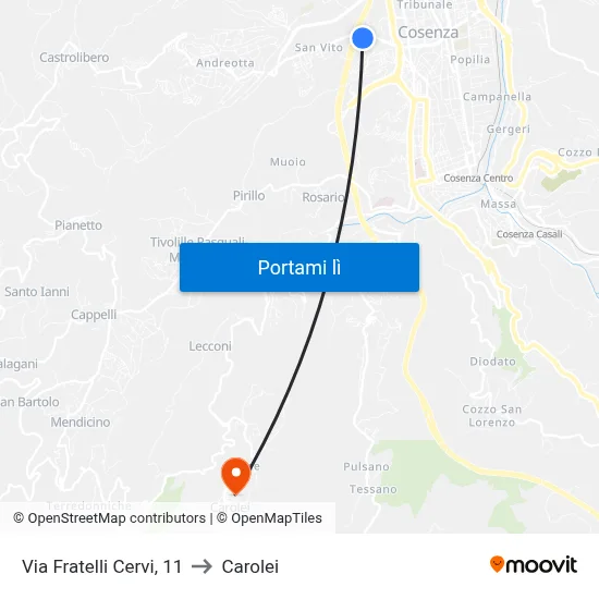 Via Fratelli Cervi, 11 to Carolei map