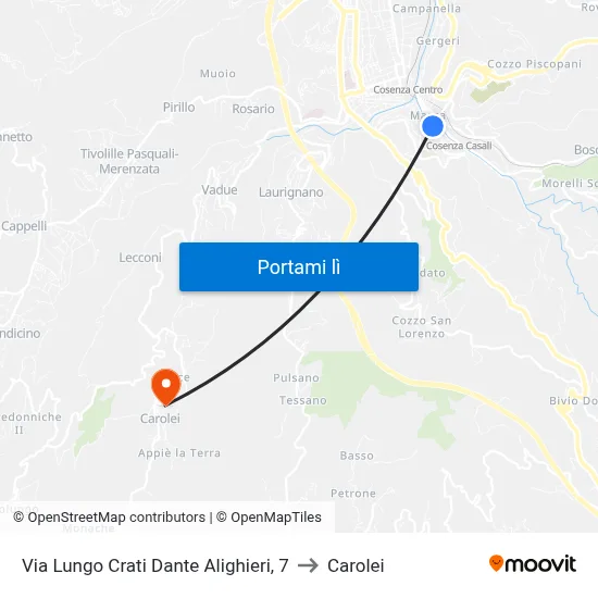 Via Lungo Crati Dante Alighieri, 7 to Carolei map