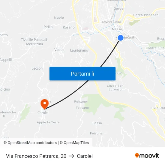 Via Francesco Petrarca, 20 to Carolei map