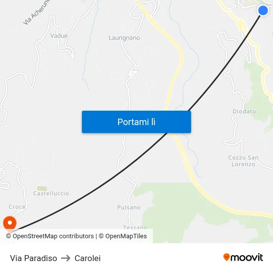 Via Paradiso to Carolei map