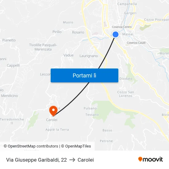 Via Giuseppe Garibaldi, 22 to Carolei map