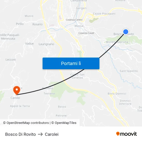 Bosco Di Rovito to Carolei map